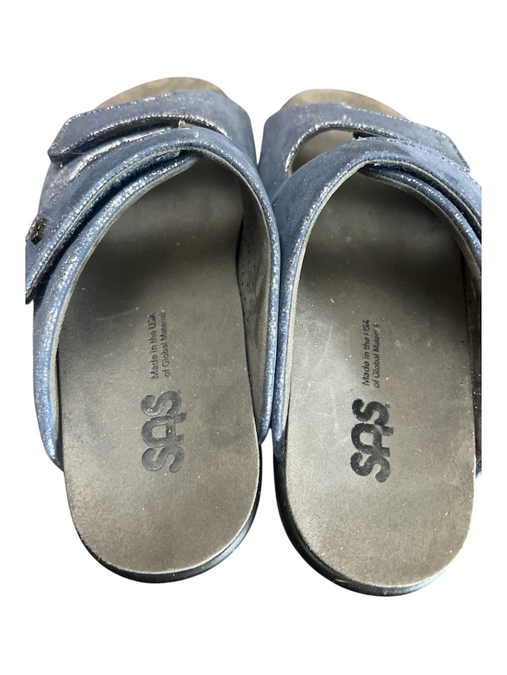 SAS Cozy Slide Sandals 8.5 Metallic Blue Silver Comfort Adjustable Leather Slide - Picture 4 of 6